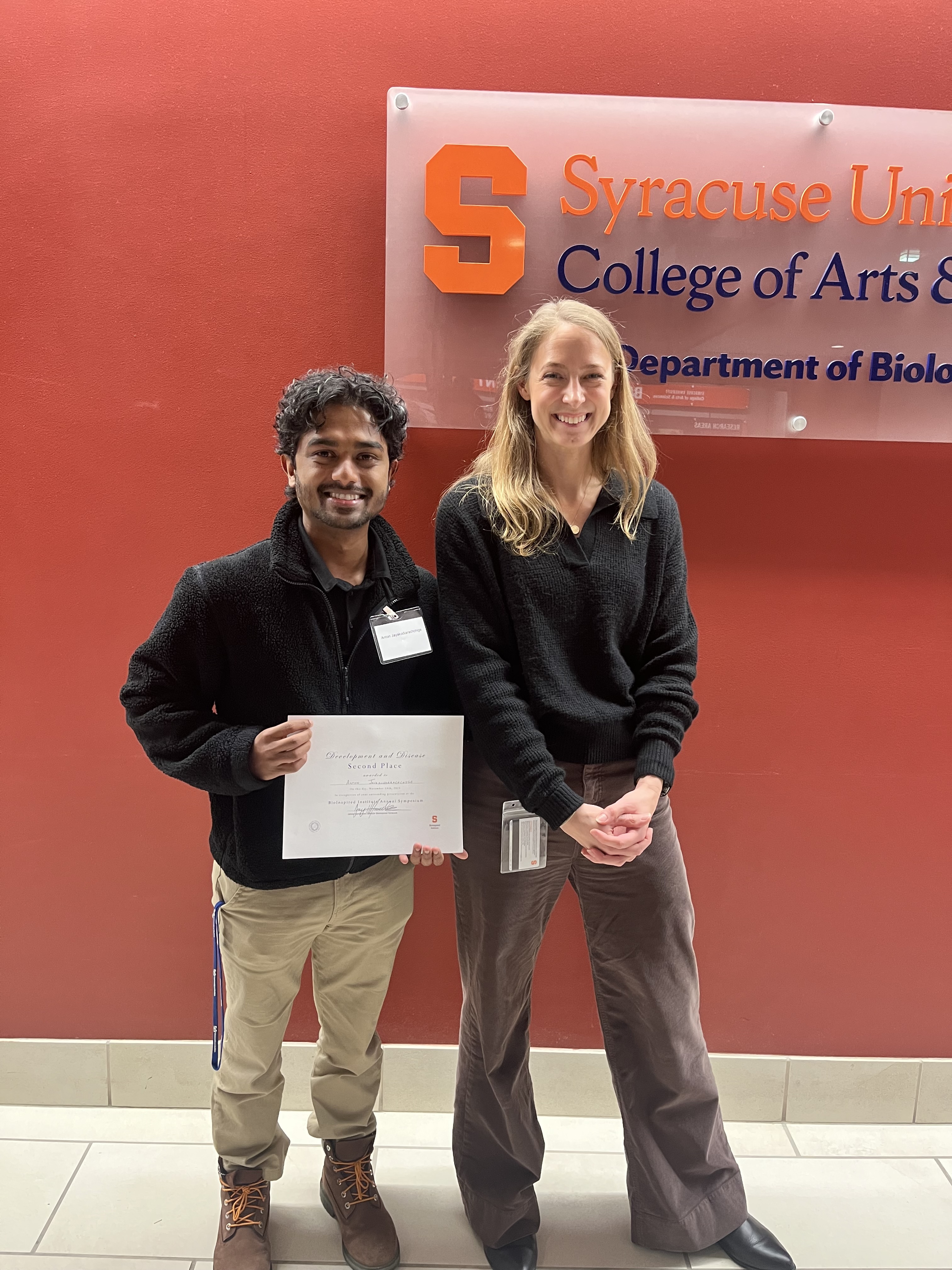 Anton Jayakodiarachchige wins second place in the Development and Disease Poster Competition at the 2026 Bioinspired Institute Symposium